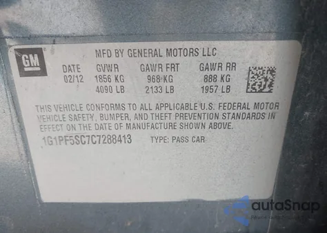 2012 Chevrolet Cruze 1Lt from USA, damaged, VIN 1G1PF5SC7C7288413